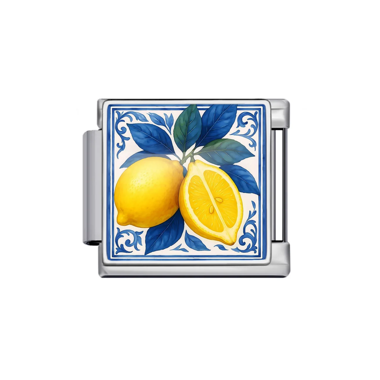 Azulejo Italiano de Limones Charm Plateado & Dorado
