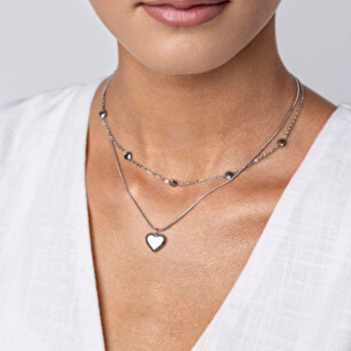 Collar Plateado Layer Corazón