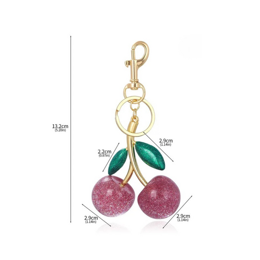 Llavero Cereza Rosa & Hojitas Verdes