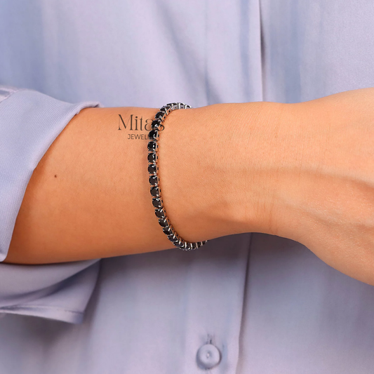 Brazalete Tennis Plateado & Negro