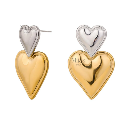 Aretes Corazón Doble Tono