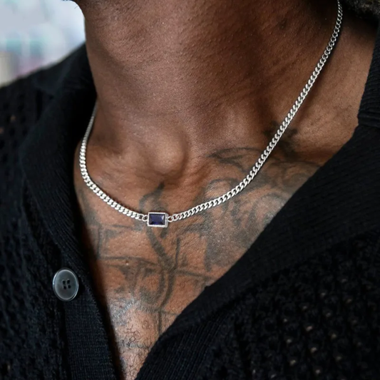 Cadena Dorada & Plateada Detalle Azul