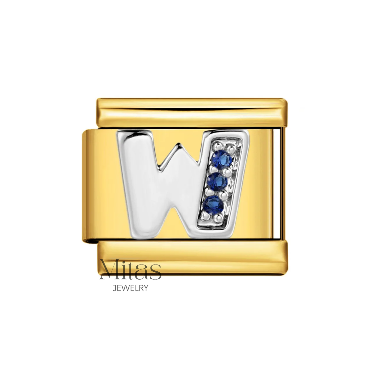Charm Letra W — Dorado con Detalles Azules