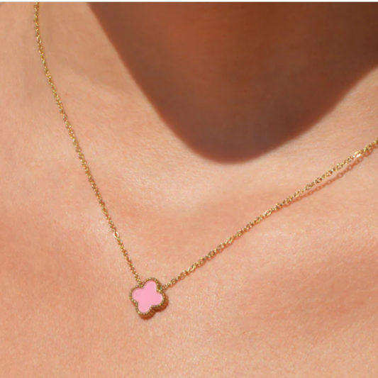 Collar Dorado Trébol Rosa