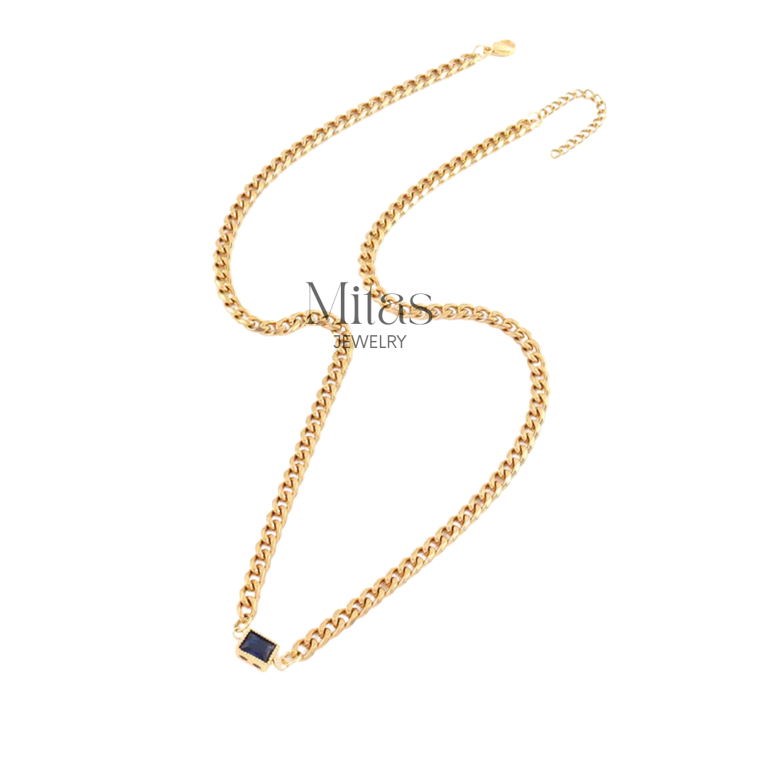 Cadena Dorada & Plateada Detalle Azul