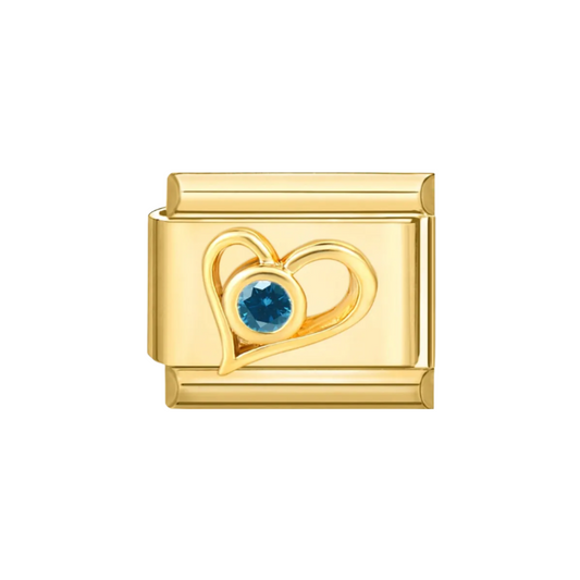 Charm Dorado Corazon Detalle Azul