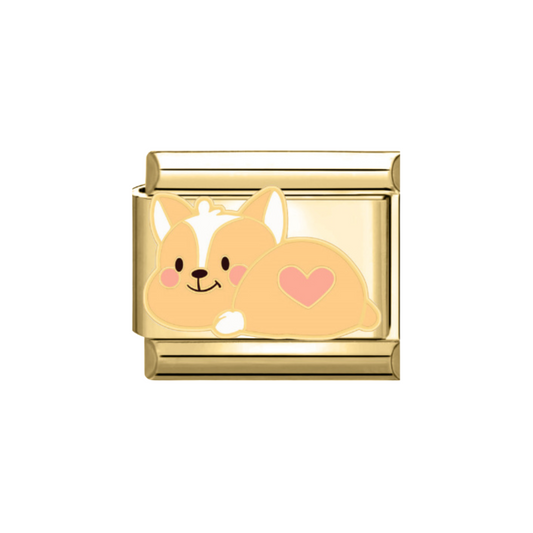 Charm Corgi Plateado & Dorado