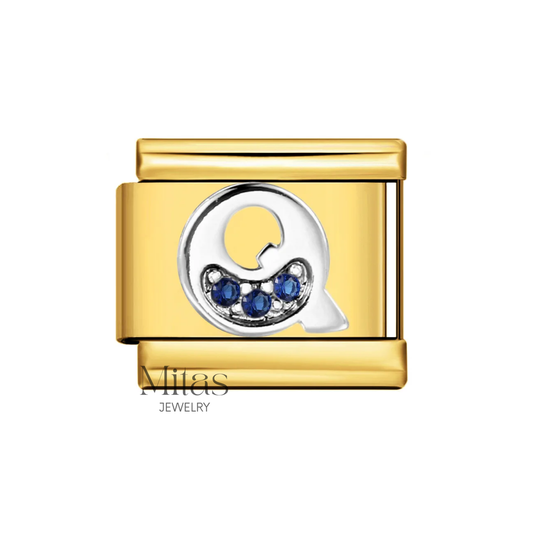 Charm Letra Q — Dorado con Detalles Azules