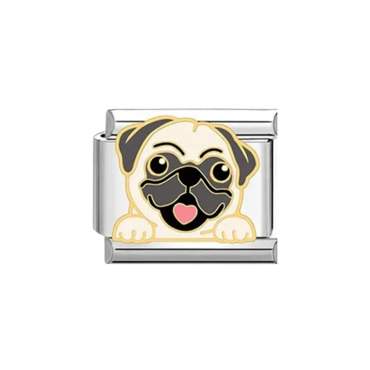 Charm Pug Dog Plateado & Dorado