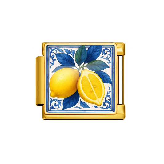 Azulejo Italiano de Limones Charm Plateado & Dorado