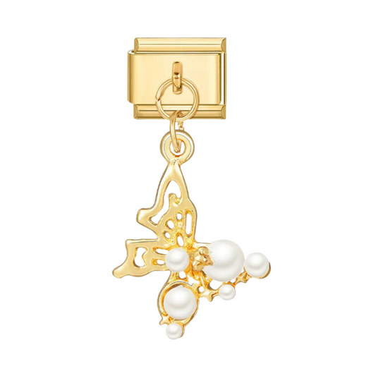 Charm Dorado Mariposa y Perlas
