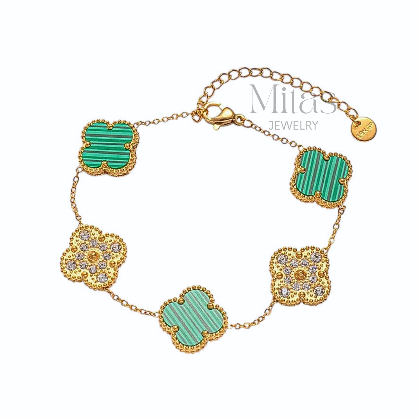 Brazalete Trébol Verde & Dorado