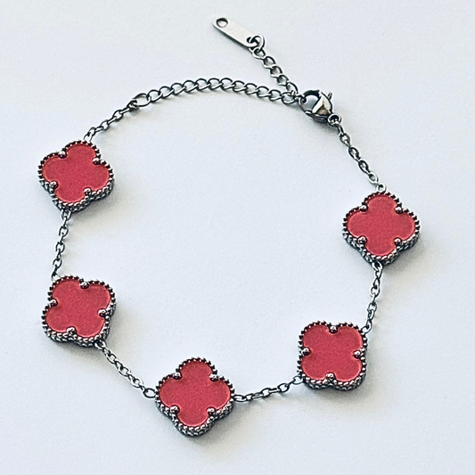 Brazalete Trébol Plateado & Rosa
