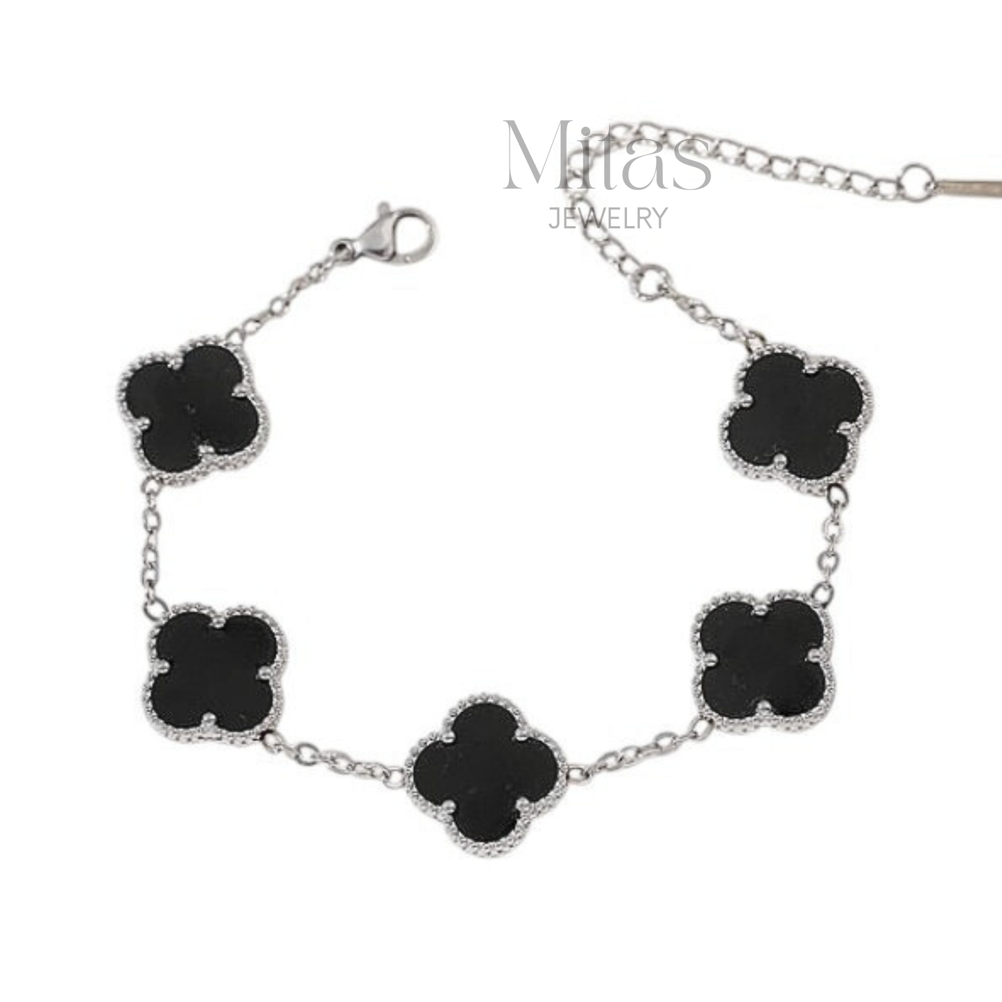 Brazalete Trébol Plateado & Negro