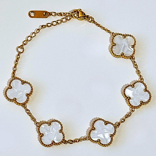 Brazalete Trébol Dorado & Blanco