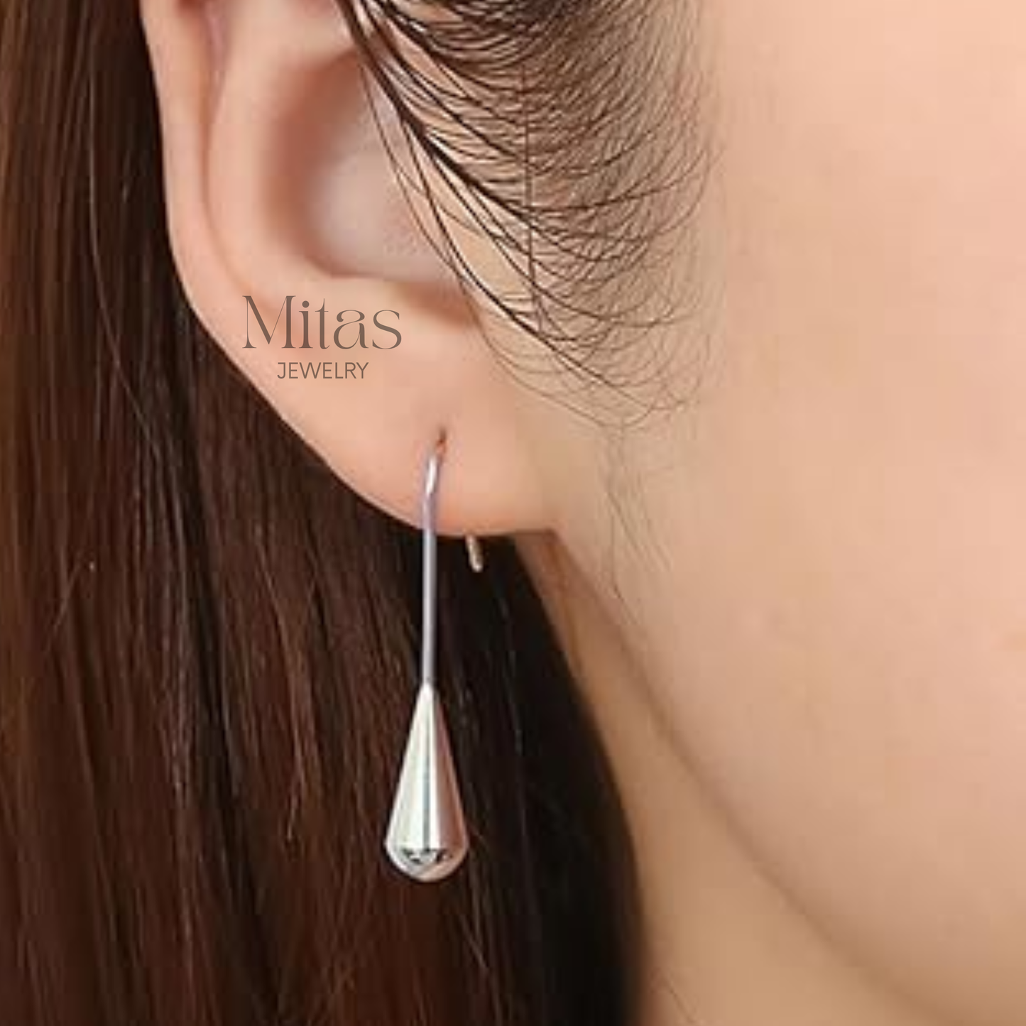 Aretes Colgante Gota Plateado & Dorado