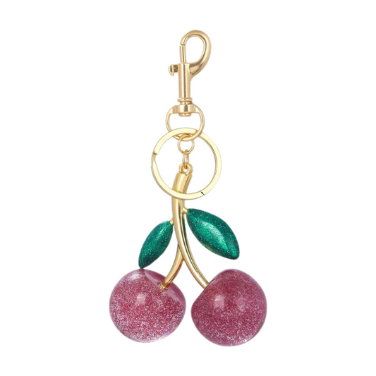 Llavero Cereza Rosa & Hojitas Verdes