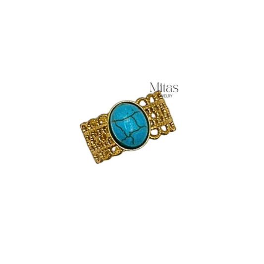 Anillo Dorado Piedra Aqua