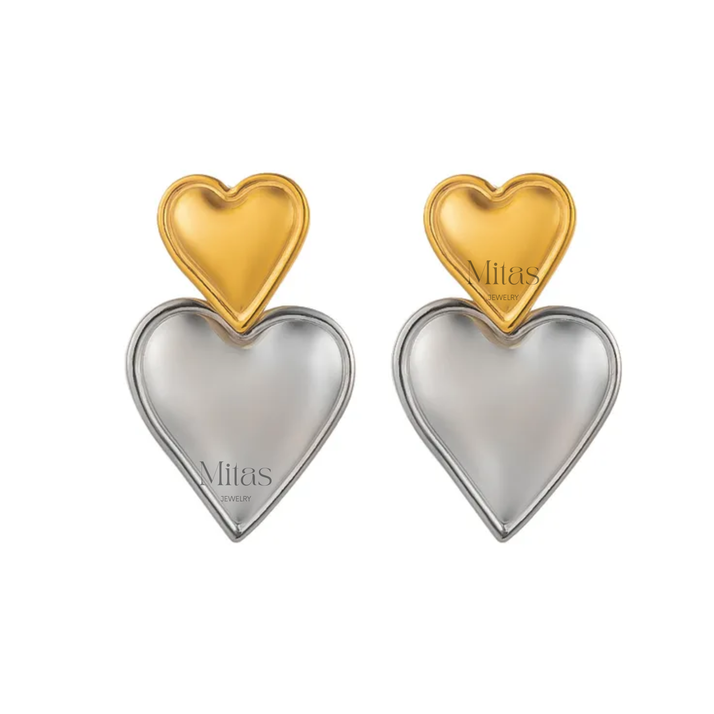 Aretes Corazón Doble Tono