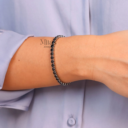 Brazalete Tennis Plateado & Negro