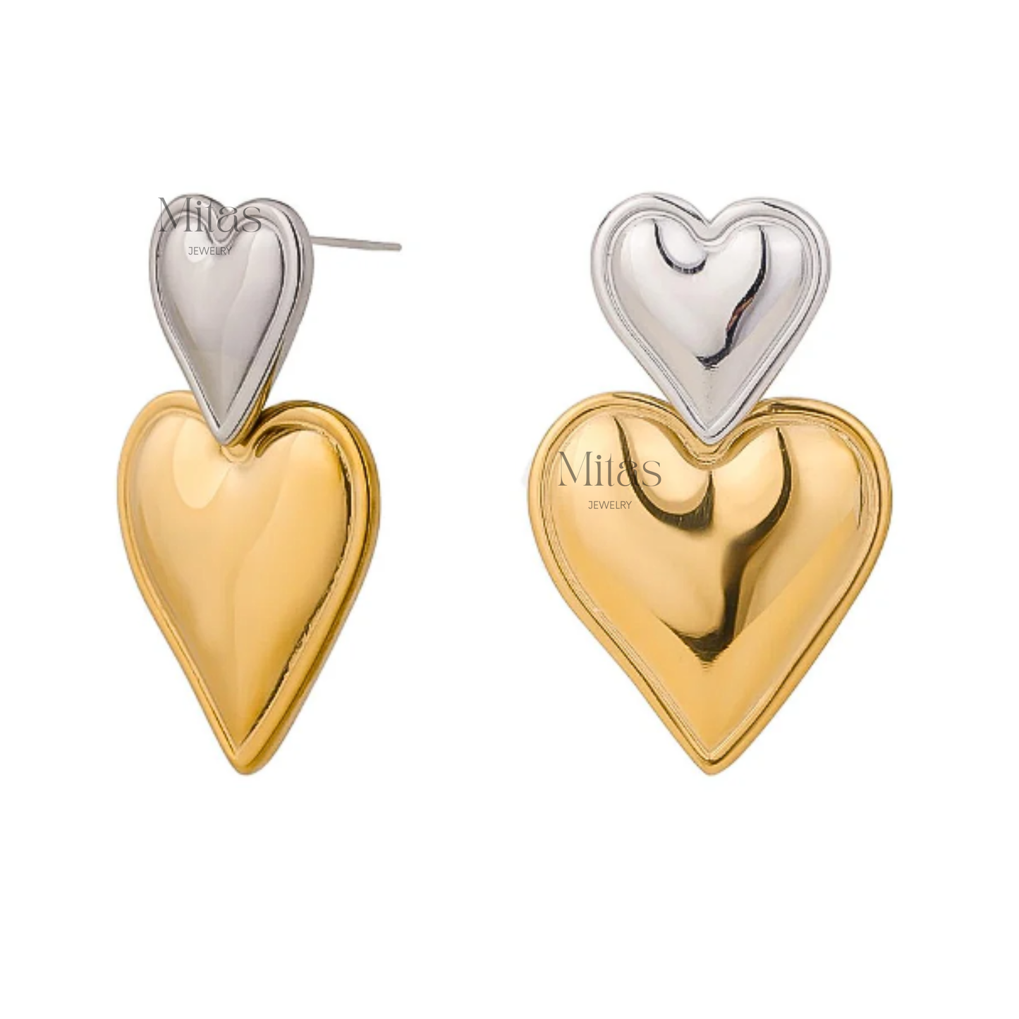 Aretes Corazón Doble Tono