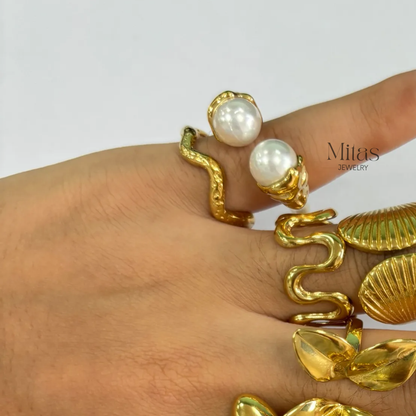 Anillo Perla Ajustable Dorado & Plateado