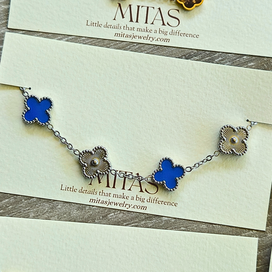 Brazalete Trébol Celeste & Plateado