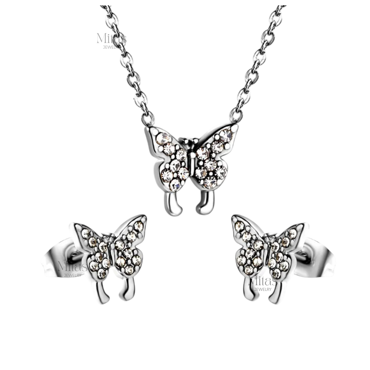 Collar & Aretes Mariposa Plateado