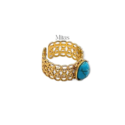 Anillo Dorado Piedra Aqua