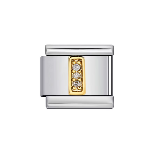 Charm Letra I — Plateado con Detalles Dorados y Zirconias