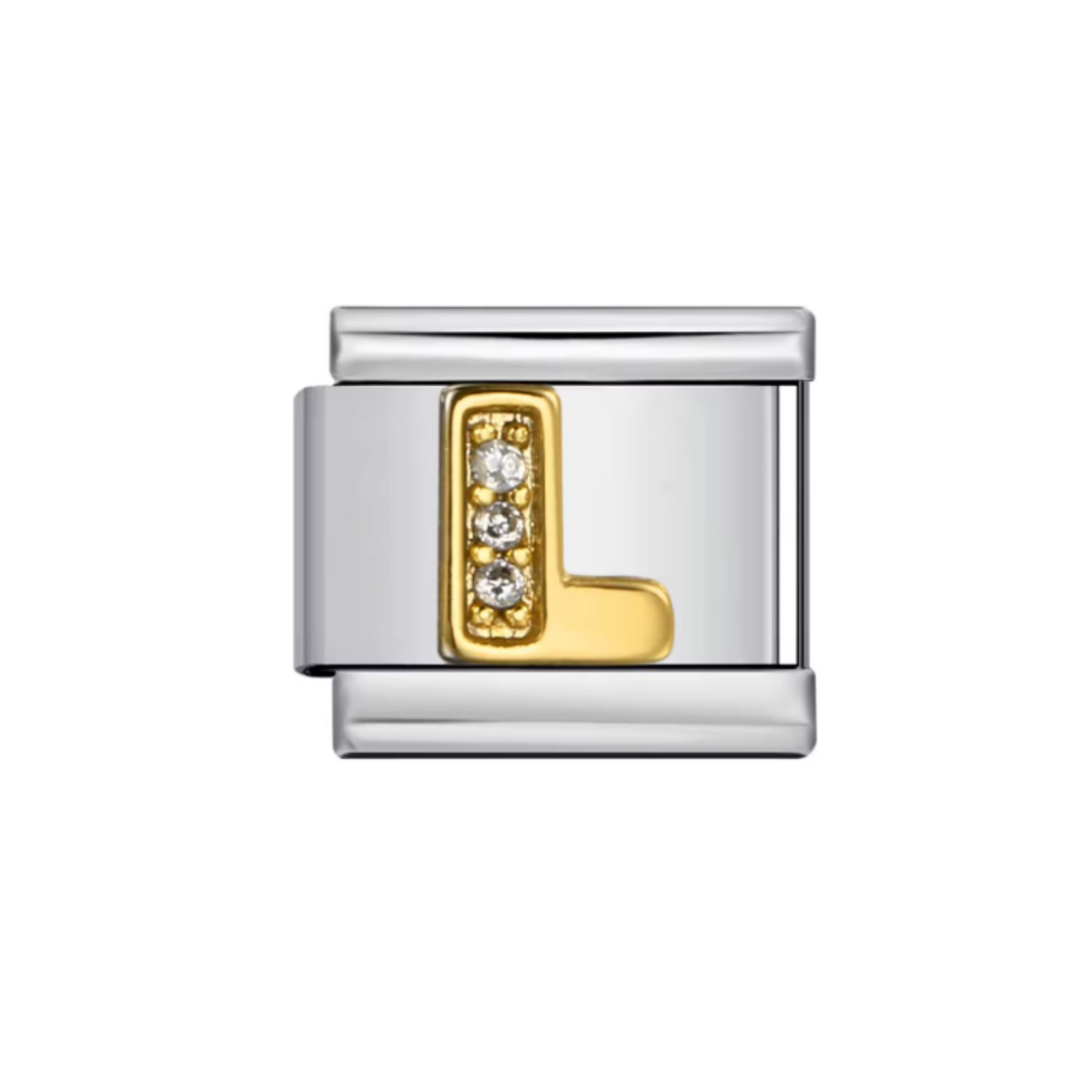 Charm Letra L — Plateado con Detalles Dorados y Zirconias
