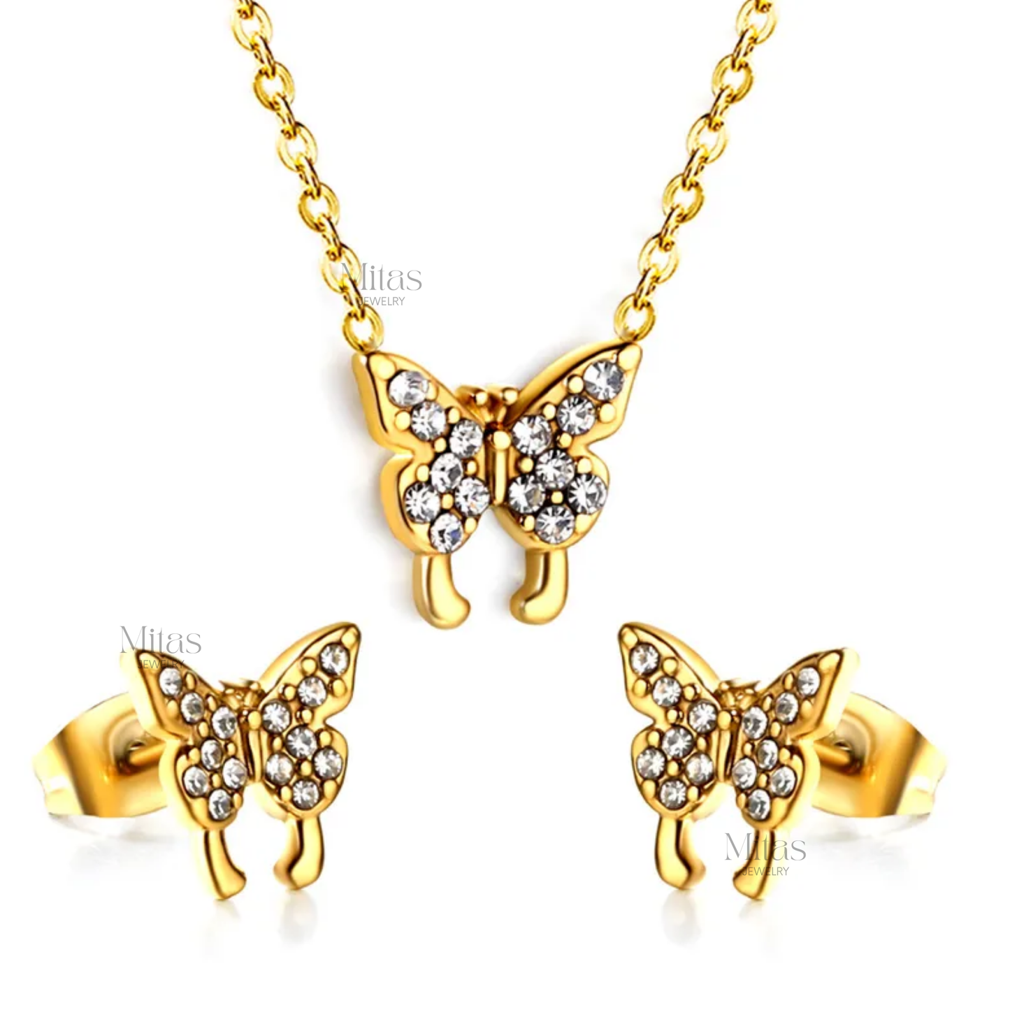 Collar & Aretes Mariposa Dorada
