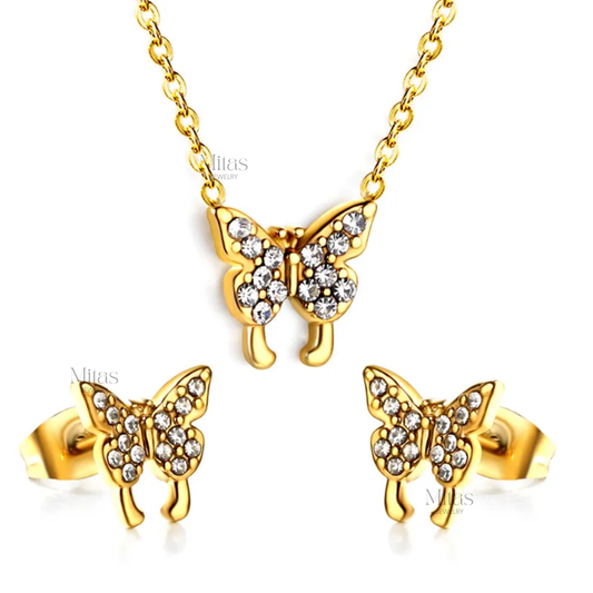 Collar & Aretes Mariposa Dorada