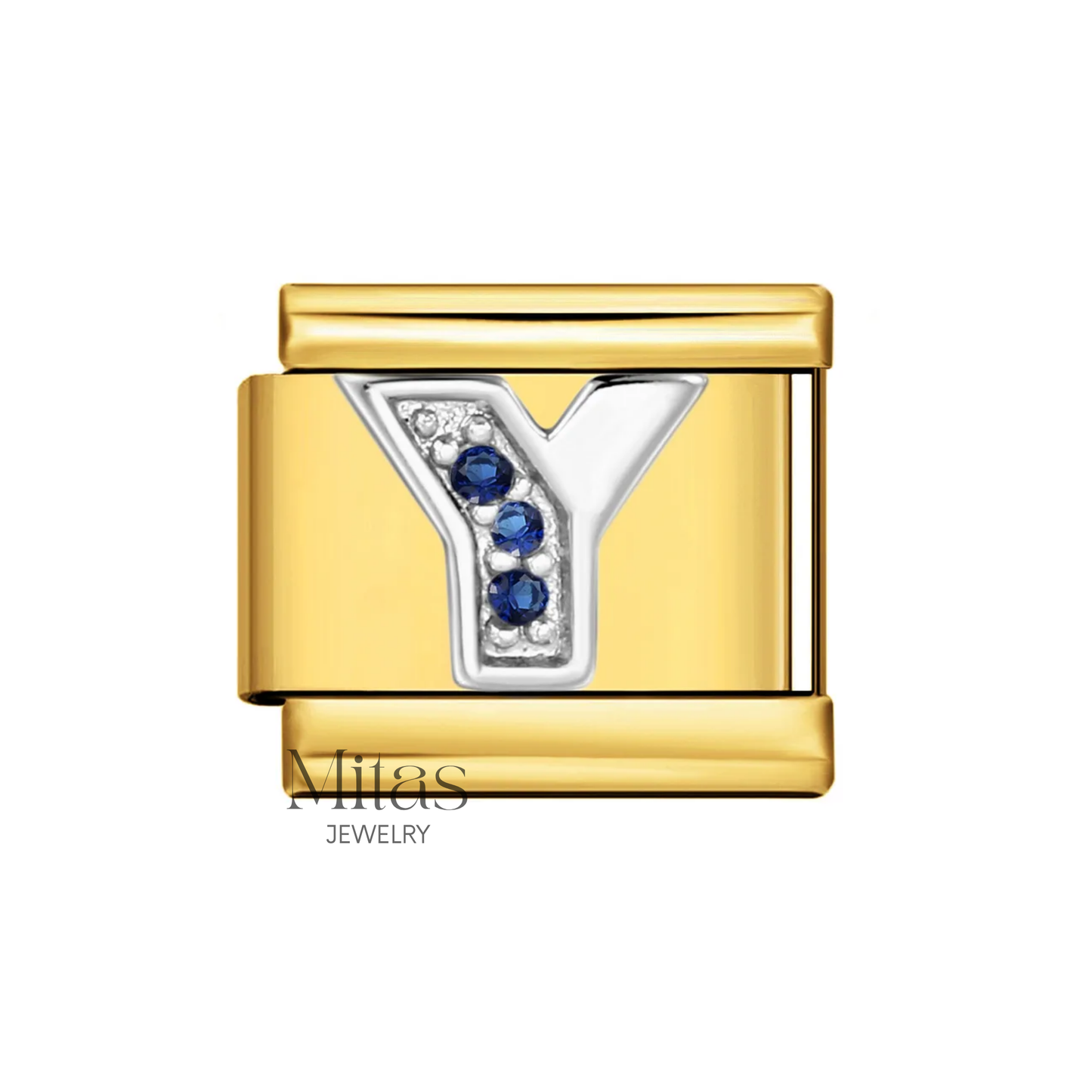 Charm Letra Y — Dorado con Detalles Azules