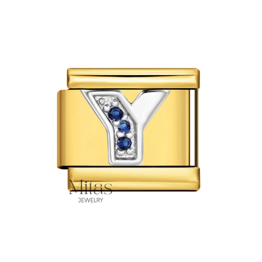 Charm Letra Y — Dorado con Detalles Azules