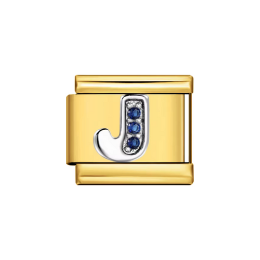 Charm Letra J — Dorado con Detalles Azules