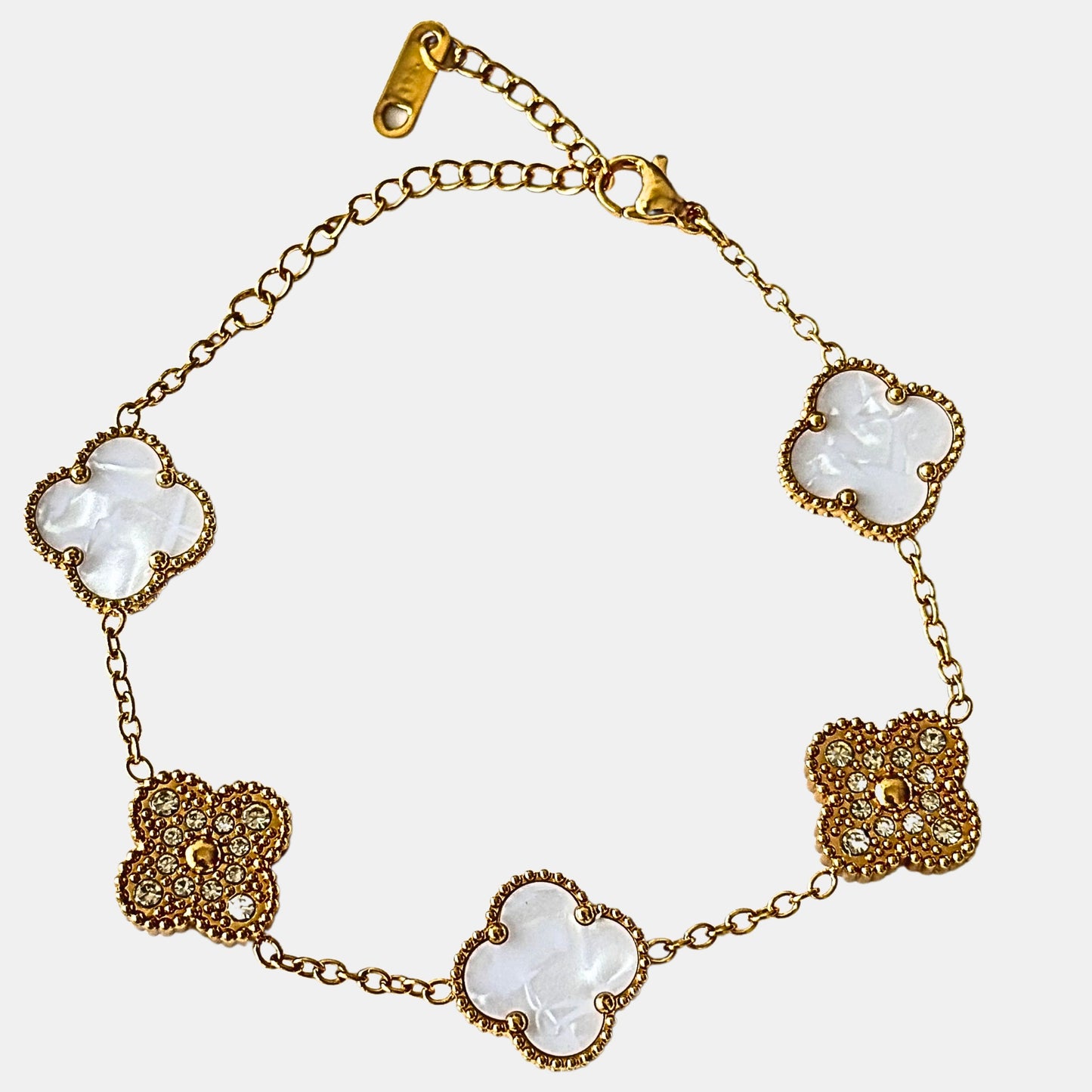 Brazalete Trébol Dorado Blanco & Zirconias