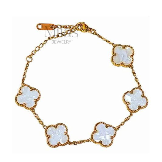 Brazalete Trébol Dorado & Blanco