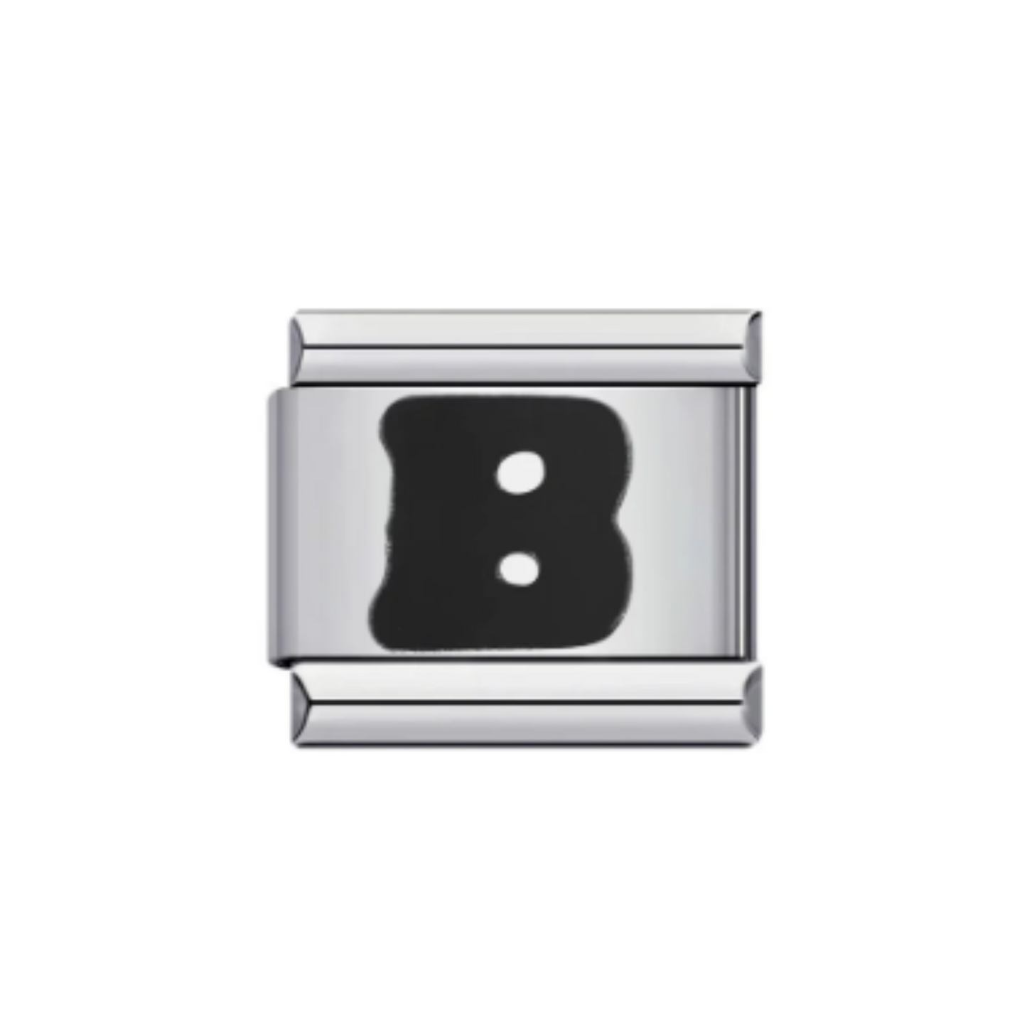 Charm Letra B — Plateado con Detalle Negro