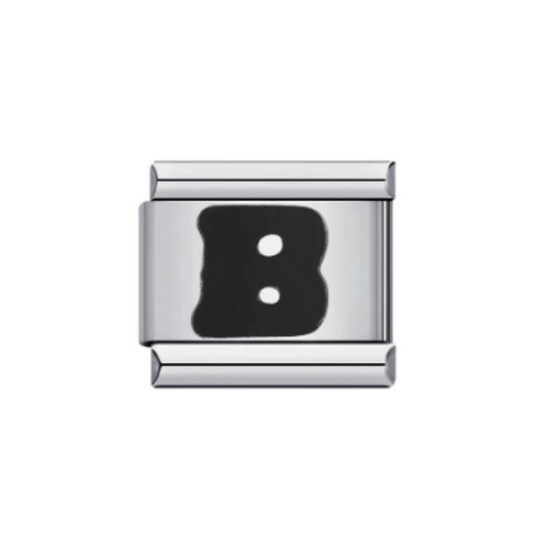 Charm Letra B — Plateado con Detalle Negro