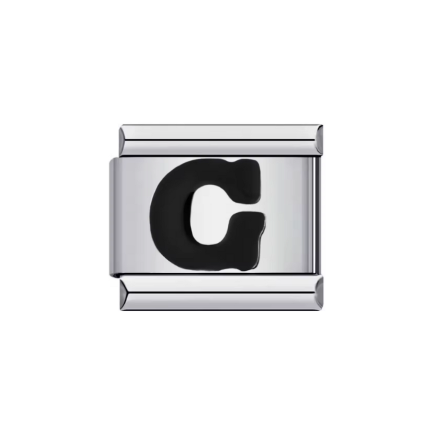 Charm Letra G — Plateado con Detalle Negro