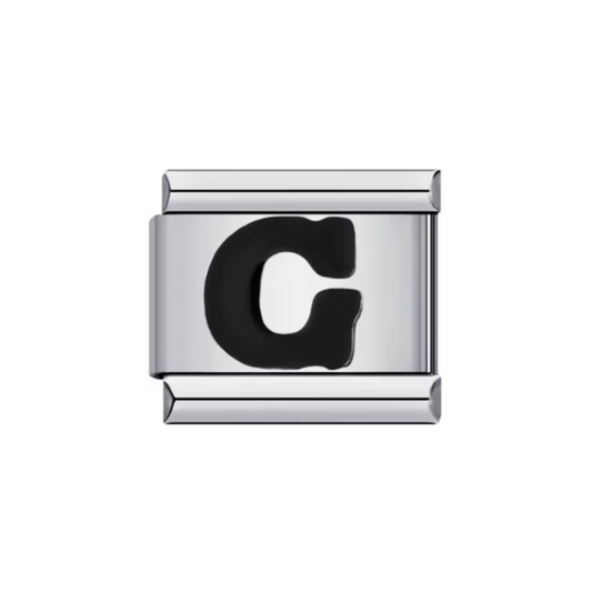 Charm Letra G — Plateado con Detalle Negro