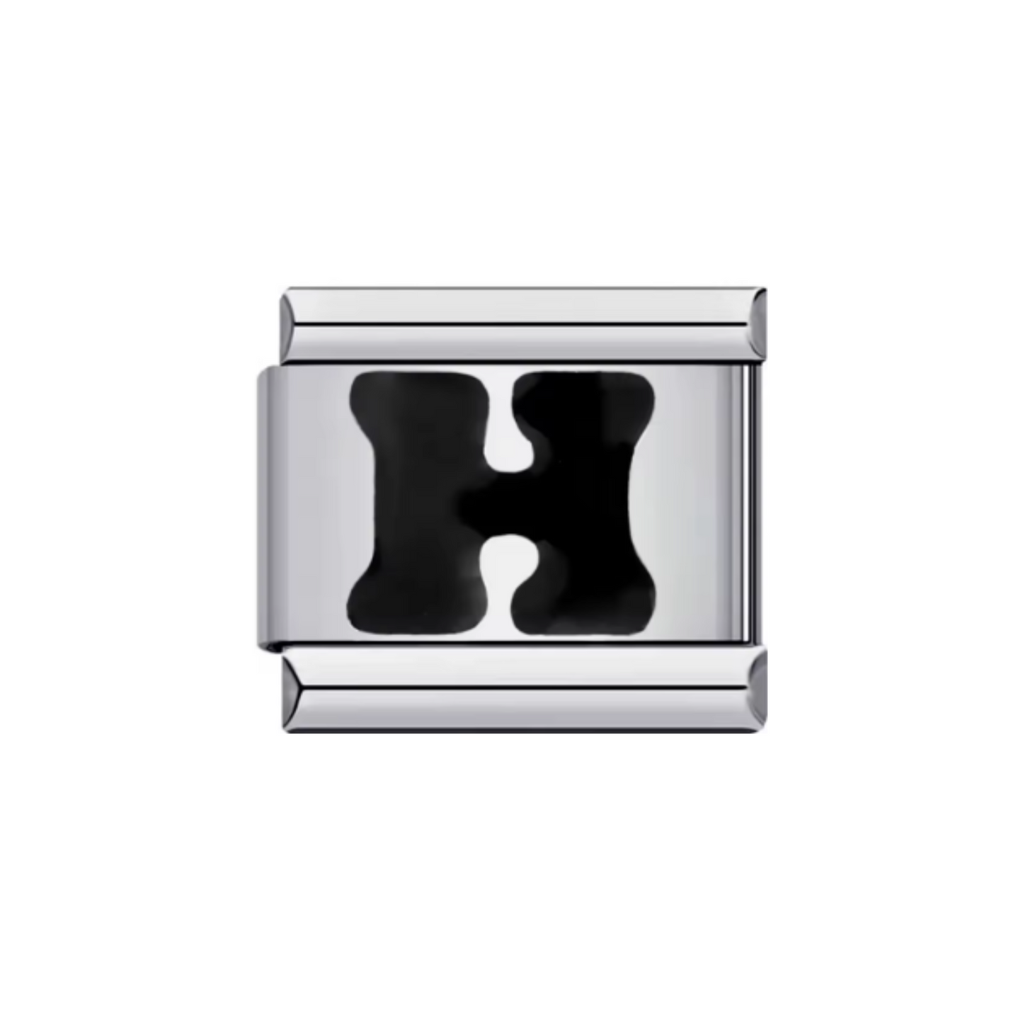 Charm Letra H — Plateado con Detalle Negro