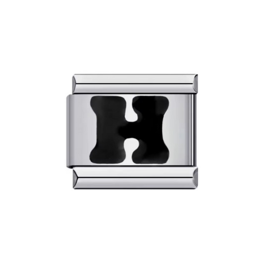Charm Letra H — Plateado con Detalle Negro