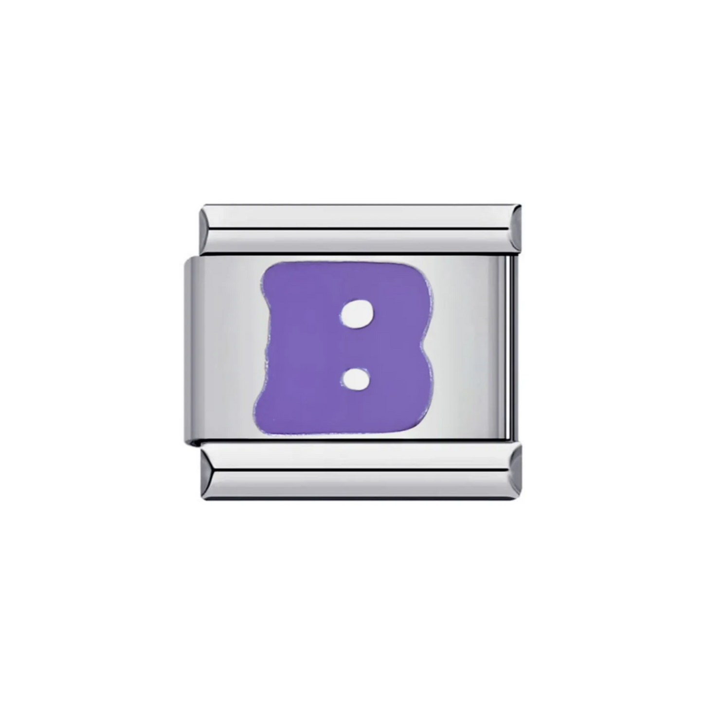 Charm Letra B — Plateado con Detalle Morado