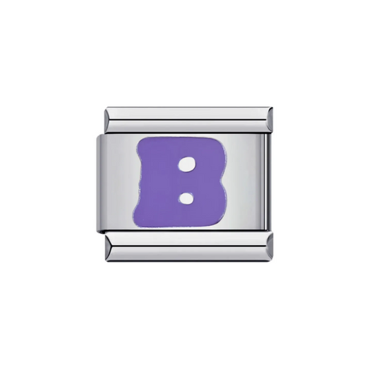 Charm Letra B — Plateado con Detalle Morado