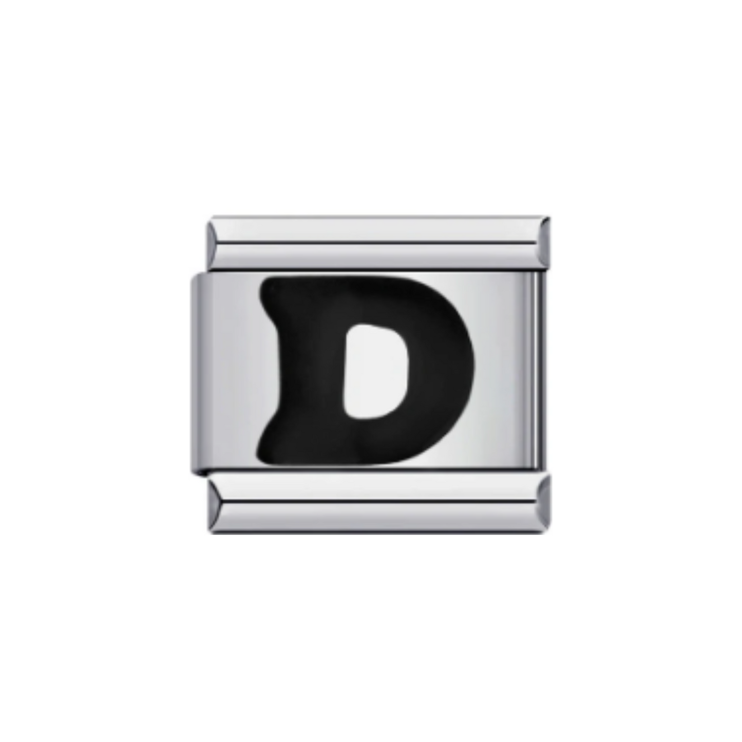 Charm Letra D — Plateado con Detalle Negro