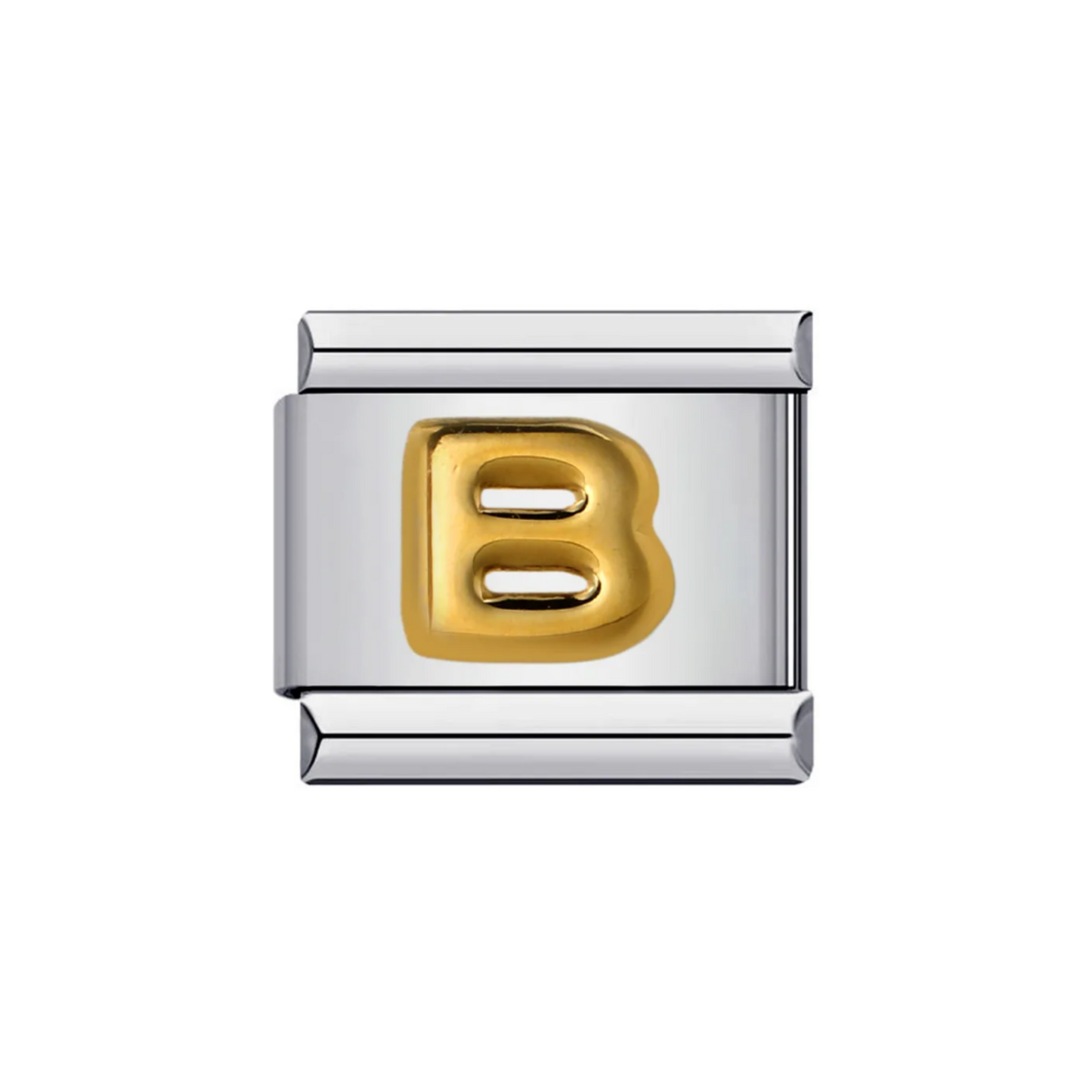 Charm Letra B — Plateado con Detalle Dorado