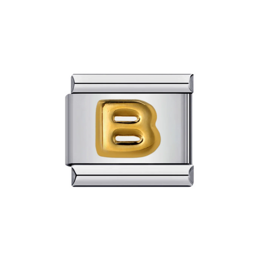 Charm Letra B — Plateado con Detalle Dorado