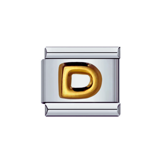 Charm Letra D — Plateado con Detalle Dorado